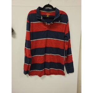 Red‎ Camel Polo Shirt Mens Large Long Sleeve Striped Red Blue Cotton Top